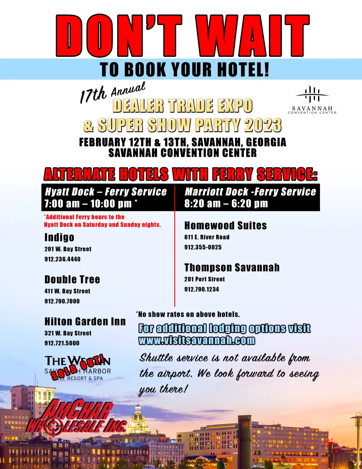 Book your hotel for Amchar 17th Annual Dealer Trade Expo