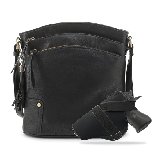 JESSIE & JAMES ROBIN CONCEALED CARRY LOCK AND KEY CROSSBODY HANDBAG 11 H X 10.25 W X 3 D ( BLACK )