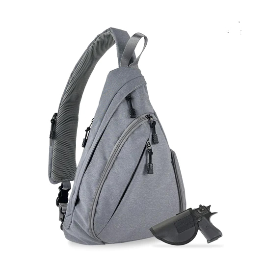 JESSIE & JAMES PEYTON SLING SHOULDER CONCEALED CARRY BACKPACK 15.5 H X 10.5 W X 4 D ( GREY )