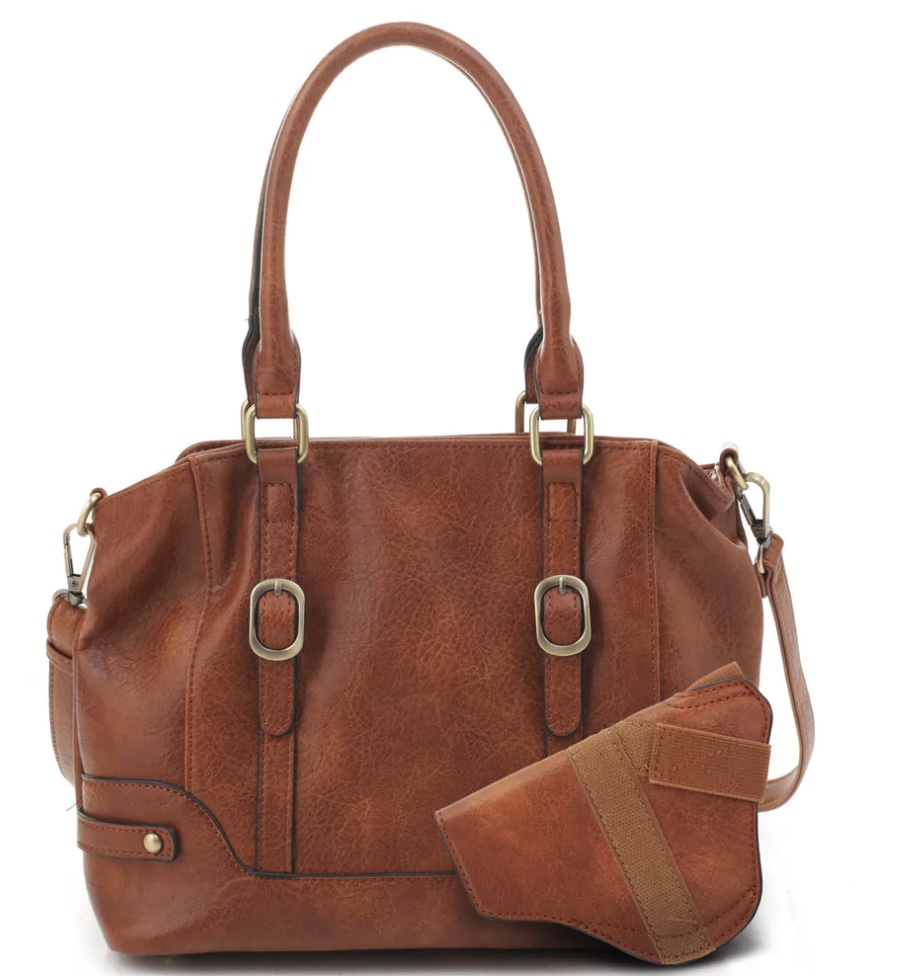 JESSIE & JAMES ELENA CONCEALED CARRY LOCK AND KEY SATCHEL 9 H X 12 W X 4.5 D ( BROWN )