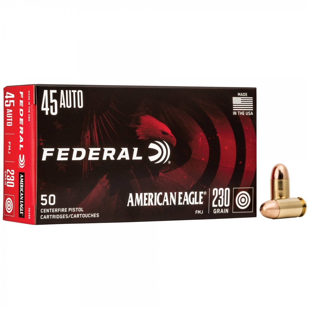 Federal AE45A American Eagle Handgun 45 ACP 230 gr Full Metal Jacket (FMJ) 50 Per Box/20 Cs - Federal Premium Ammunition - FULL METAL JACKET
