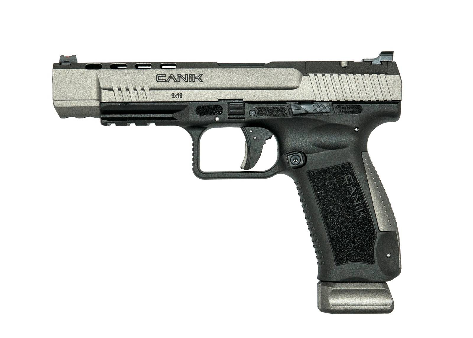 Canik HG6618N TP9SFx Whiteout 9mm Luger Caliber with 5.20" Barrel, 20+1 Capacity, Overall White Finish, Picatinny Rail, Serrated/Optic Cut Cerakote Steel Slide & Black Interchangeable Backstrap Grip