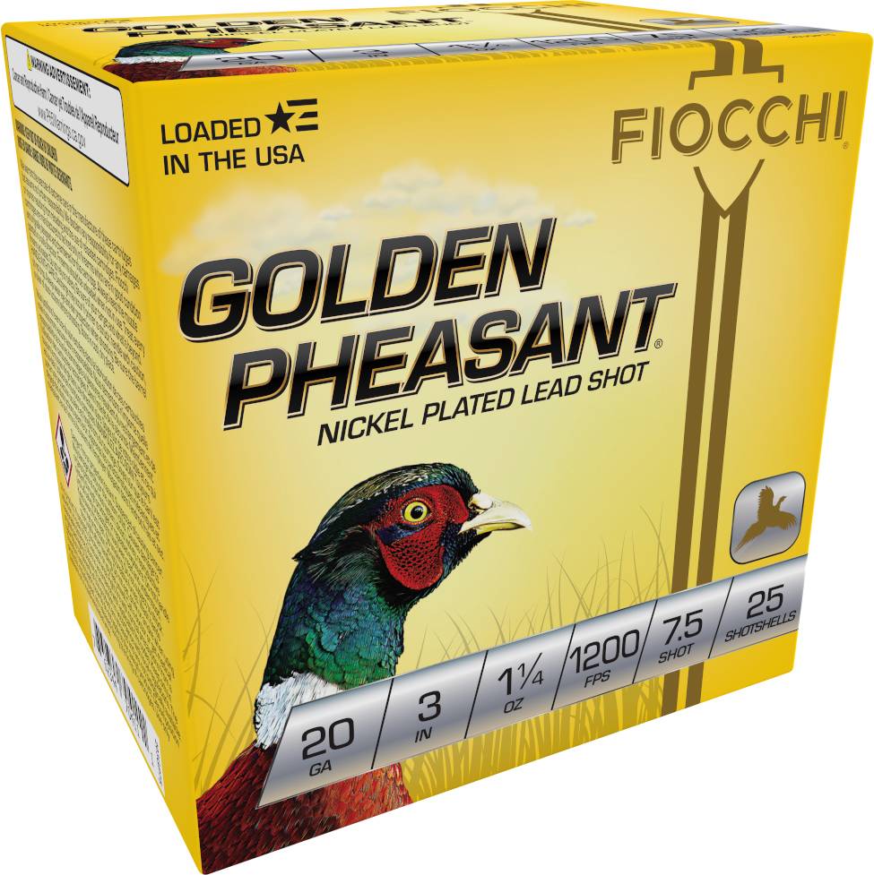 FIOCCHI GOLDEN PHEASANT AMO 20GA 3 IN 1 1/4 OZ #7.5 1200FPS 25-RD ( 10 BOXES PER CASE )