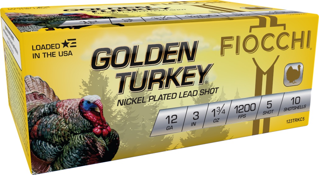 Fiocchi Golden Turkey 12ga 3" Sz5 1 3/4oz 10-Round Nickel Plated Lead Shot Ammo - Fiocchi - 12 GAUGE