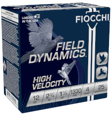 Fiocchi Field Dynamics Hi Velocity 12Ga 2.75" #4 Lead 25rd Shotshell 12HV4