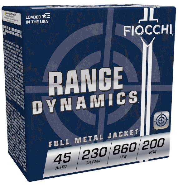 FIOCCHI RANGE DYNAMICS AMO 45 AUTO 230GR FMJ 200-RD BOX (3 BOX CASE)