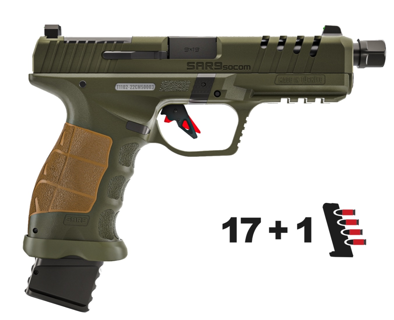 SAR SAR9 SOCOM HGA 9MM 5 2 IN THREADED BBL OPTIC READY 3 DOT NIGHT 