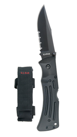 KA-BAR MULE 3.875 IN SERRATED FOLDER KNIFE CLIP POINT BLACK W POLY SHEATH