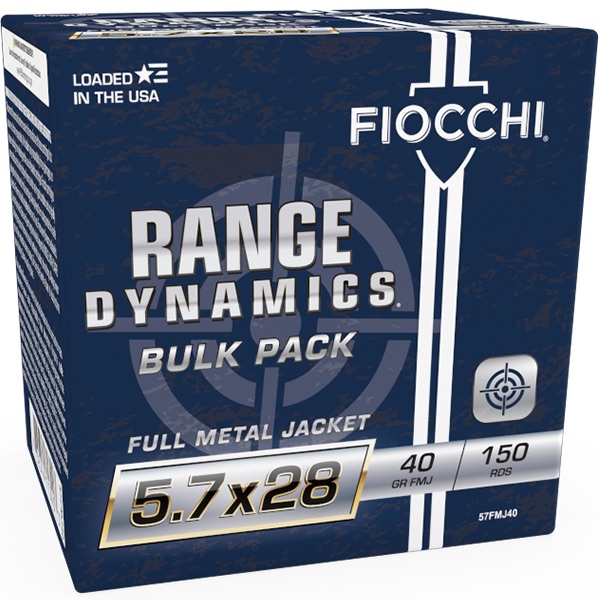 Fiocchi RANGE DYNAMICS AMO 5.7X28MM BULK PACK 40GR FMJ 450RD CASE ( 3 150RD BOXES PER CASE)