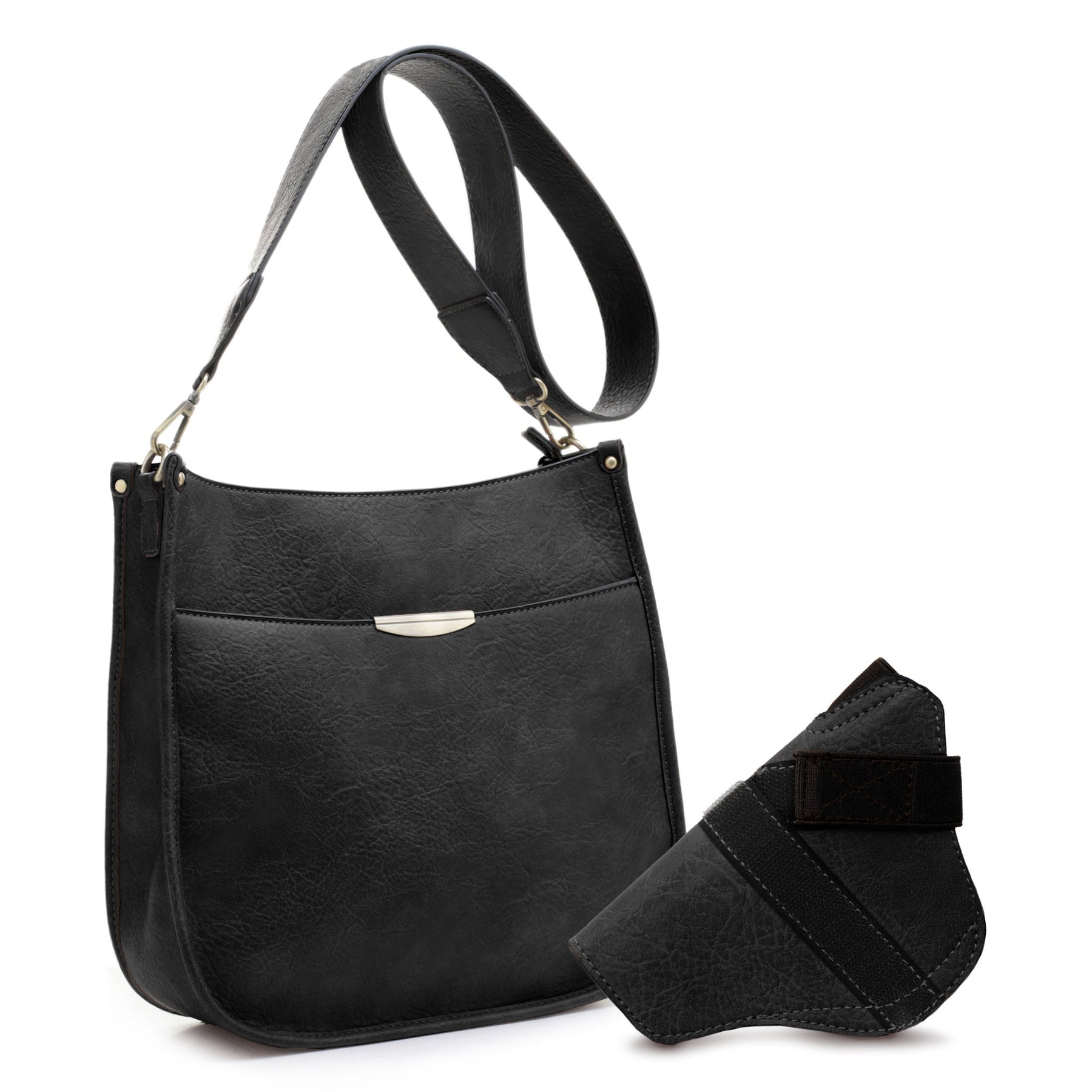 JESSIE & JAMES AVA CONCEALED CARRY LOCK AND KEY CROSSBODY HANDBAG 11 H X 11.5 W X 2.75 D ( BLACK )