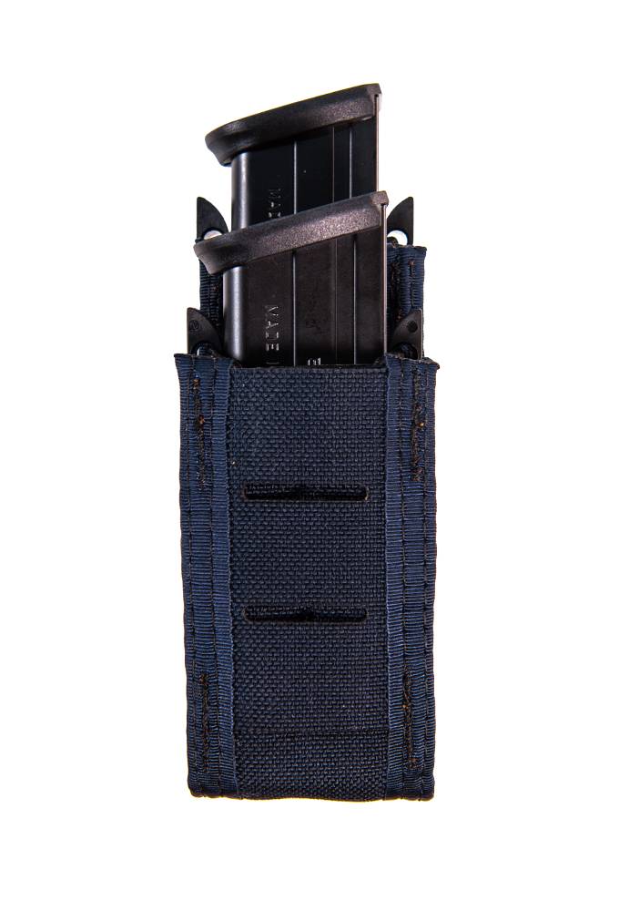 HIGH SPEED GEAR DUTY STAGGGERED DOUBLE PISTOL TACO U-MOUNT WITH 1IN OFFSET HIDDEN SHOCK CORD LE BLUE