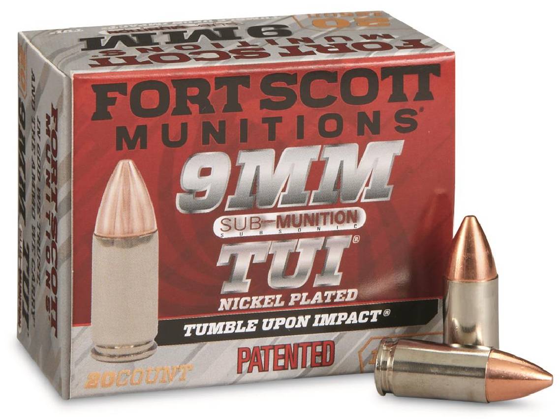Fort Scott Munitions Lead Free 9mm Subsonic Pistol Ammo 125gr TUI Nickel Case (20-Rd)