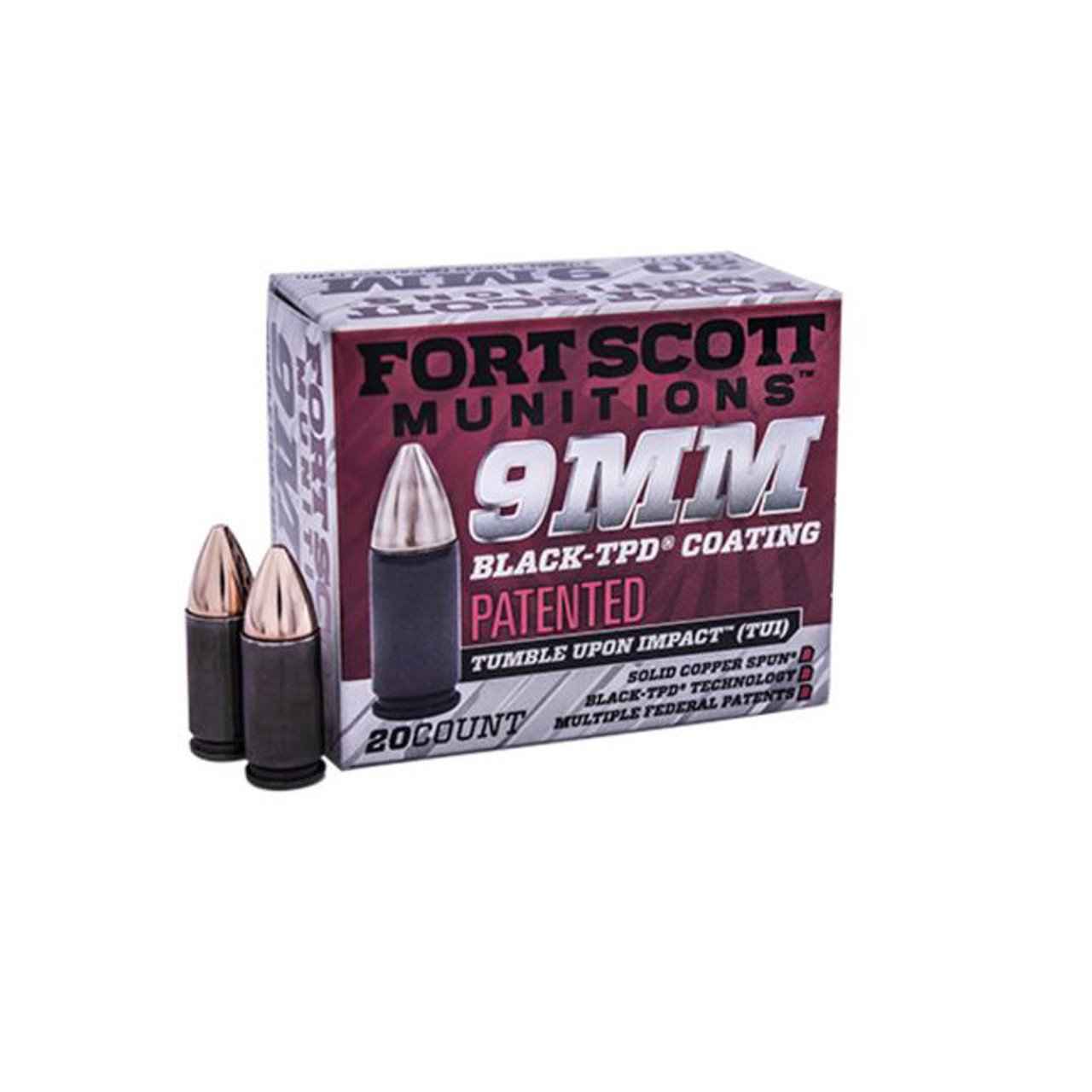 Fort Scott Munitions Tumble Upon Impact (TUI) 9mm Luger 80gr Lead-Free TUI TPD Pistol Ammunition