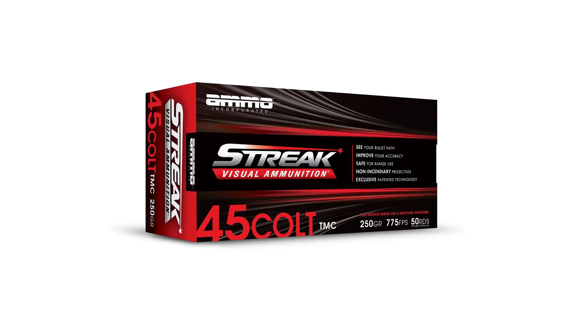 Ammo Inc 45C250TMCSTRKRED50 Streak Visual 45 Colt 250gr 50 Rounds
