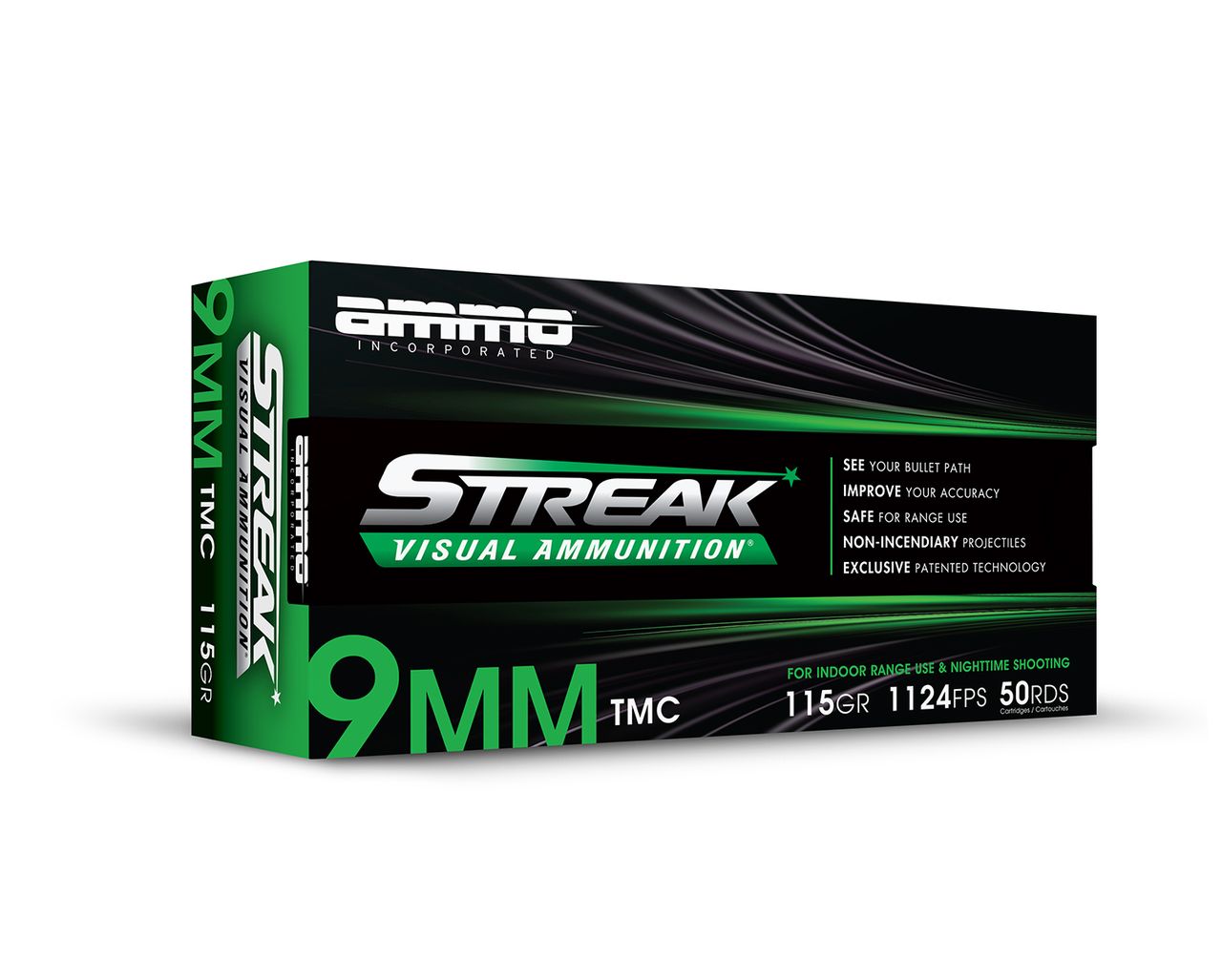 AMMO INC STREAK AMO 9MM 115GR JHP GREEN 20RD (10 BOX CASE)