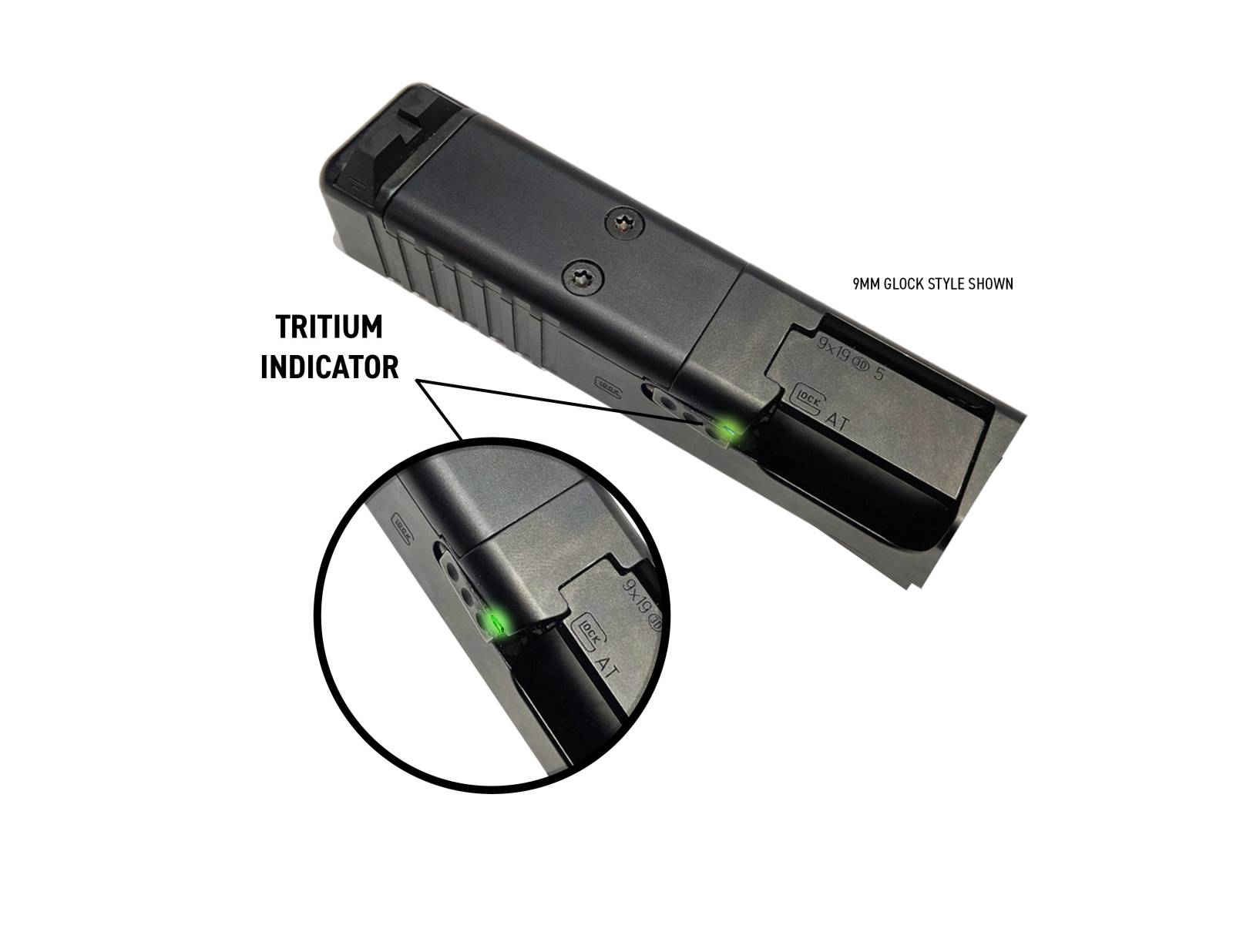 ATI TRITIUM LOADED CHAMBER  INDICATOR EXTRACTOR FOR 9MM GLOCK GEN 3-5 MODELS 17192634 & 45 ONLY
