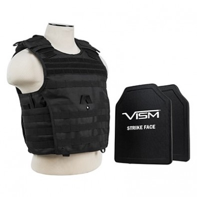 NCSTAR EXPERT PLATE CARRIER VEST BLACK W/ 2 10"X12" SHOOTER CUT HARD PE BALLISTIC PANELS MED-2XL