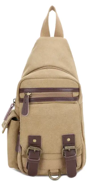 JESSIE & JAMES SHASTA CANVAS/LEATHER CCW SLING BAG 8.5 H X 5.5W X 2 D ( KHAKI )