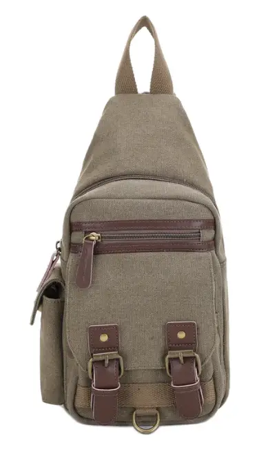 JESSIE & JAMES SHASTA CANVAS/LEATHER CCW SLING BAG 8.5 H X 5.5W X 2D ( OLIVE )