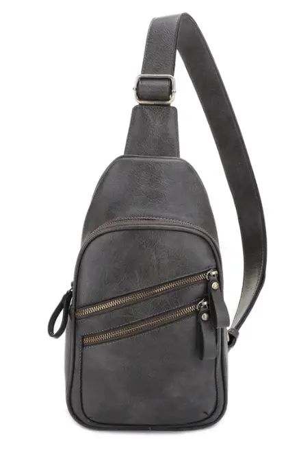 JESSIE & JAMES JEANNIE CONCEALED CARRY 2 POCKET SLING BAG 12.5 H X 7.5 W X 3.5 D ( DK GRAY )
