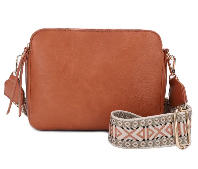 JESSIE & JAMES REBECCA CONCEALED CARRY TRIPLE CROSSBODY 10 W X 7.5 H X X 3.75 D ( TAN )