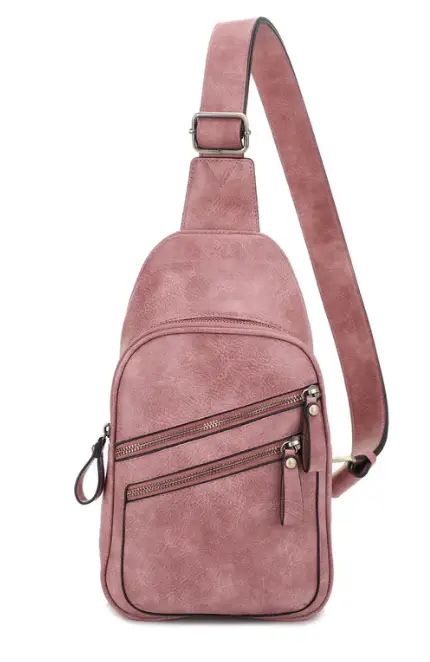 JESSIE & JAMES JEANNIE CONCEALED CARRY 2 POCKET SLING BAG 12.5 H X 7.5 W X 3.5 D ( MAUVE )