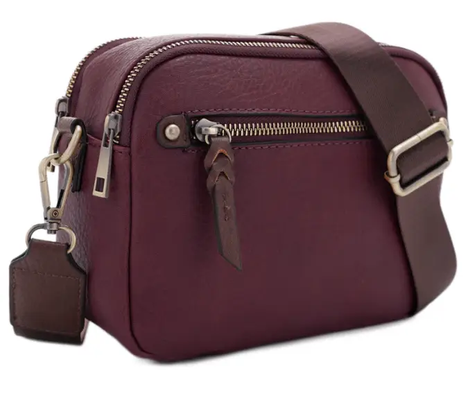 JESSIE & JAMES BEVERLY CONCEALED CARRY CROSS BODY CAMERA BAG 8.75 L X 6.5 H X 3 W ( WINE )