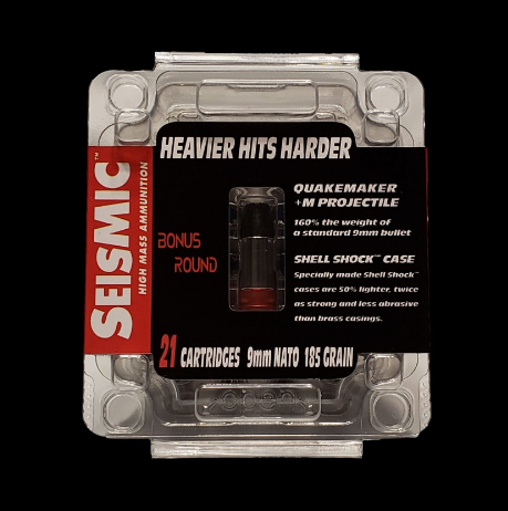 SEISMIC AMO 9MM 185GR HP 21RDS PER BOX ( 12 BOXES PER CASE )