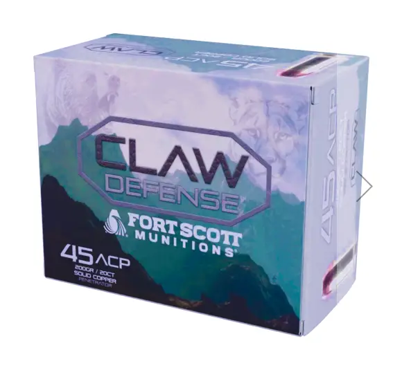 FORT SCOTT MUNITIONS LEAD FREE CLAW DEFENSE AMO 45 AUTO 200 GR FNP 20-RD ( 25 BOXES PER CASE )