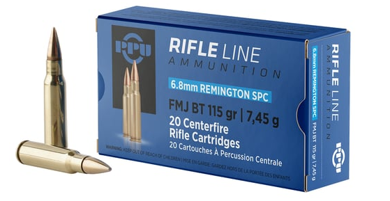 PPU Standard Rifle Ammo 6.8mm 115gr FMJ 20rd 50 Box Case
