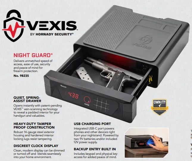 HORNADY VEXIS SAFE NIGHT GUARD W PALM/VEIN RECOGNITION TECH ( 2 PER CASE )