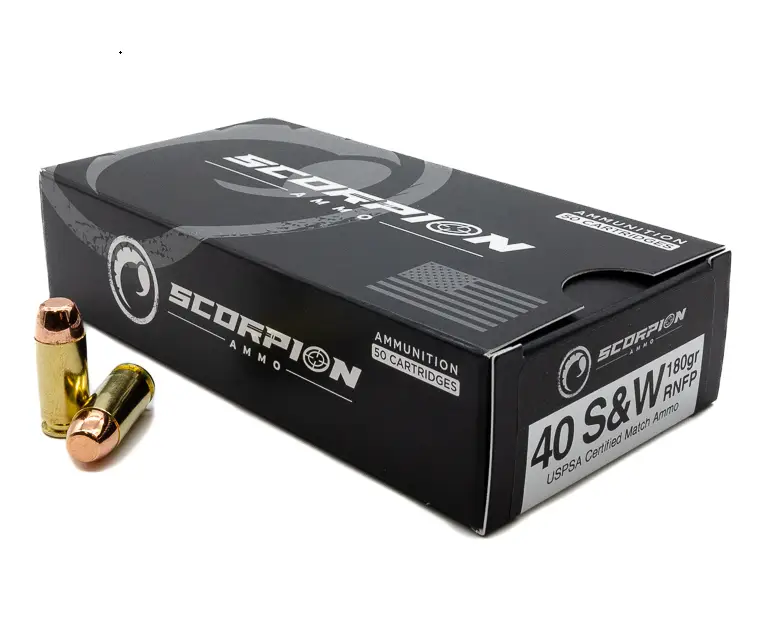 SCORPION AMO 40 S&W 180GR TMC- RNFP 50RD BOX  USPSA MATCH CERT ( 20 BOXES PER CASE)