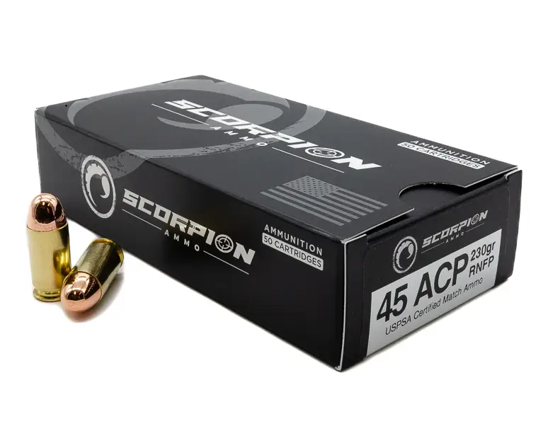 SCORPION AMO 45 AUTO 230GR TMC- RN 50RD BOX  USPSA MATCH CERT ( 20 BOXES PER CASE)