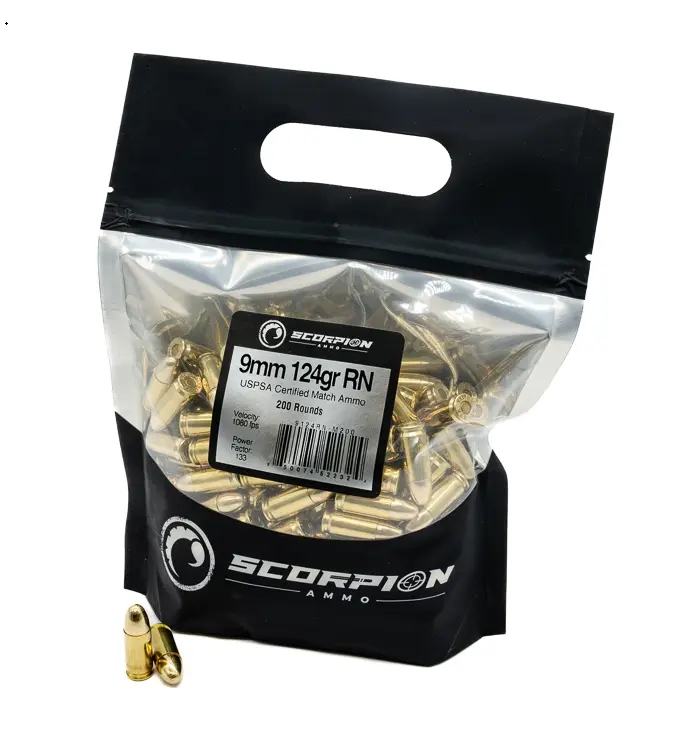 SCORPION AMO 9MM 124GR TMC- RN 200RD GO BAG  USPSA MATCH CERT ( 5 BAGS PER CASE)