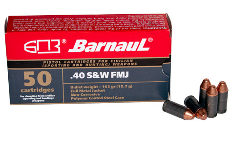 Barnaul .40 S&W 165gr FMJ Steel Polycoated Ammo (50-Round Box)