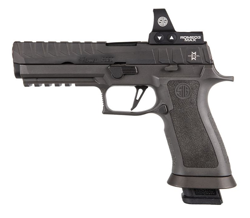 Sig SAUER P320MAX 9mm Striker-Fired Pistol, Carry Optics, TXG Grip, ROMEO3MAX, 5" Barrel, 4 Steel Mags