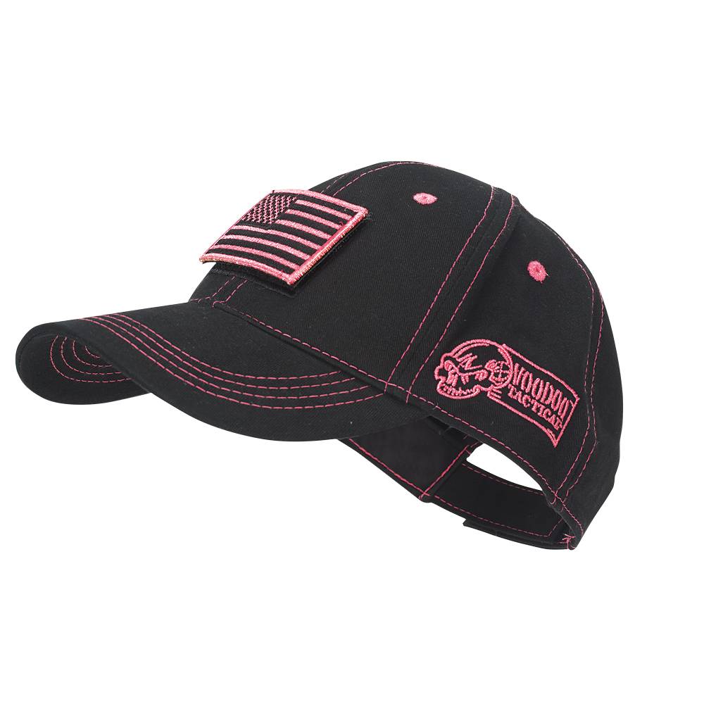 VOODOO TACTICAL CLASSIC CAP WITH REMOVABLE FLAG PATCH (BLACK/PINK STITCHING)