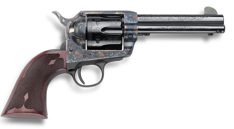 EMF DLX G GRANDE CALIFORNIAN HGR 357MAG 4 3/4\" BBL CASE HARDENED FINISH BLUE LASER ENG FDL GRIP