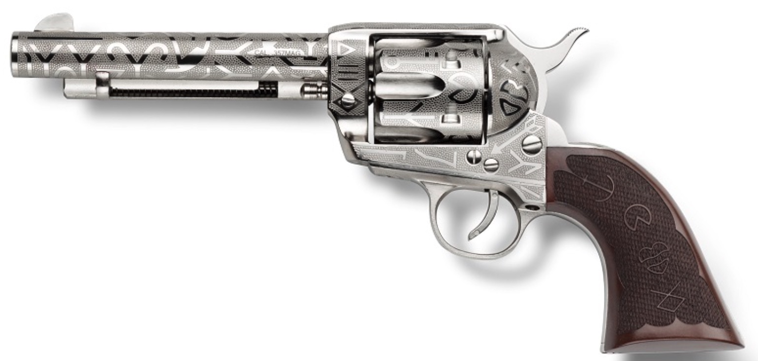 EMF DEX CATTLEBRAND SA REV 357 MAG 5 1/2 INCH NICKEL ENGRAVED BRANDED CKED WLNT