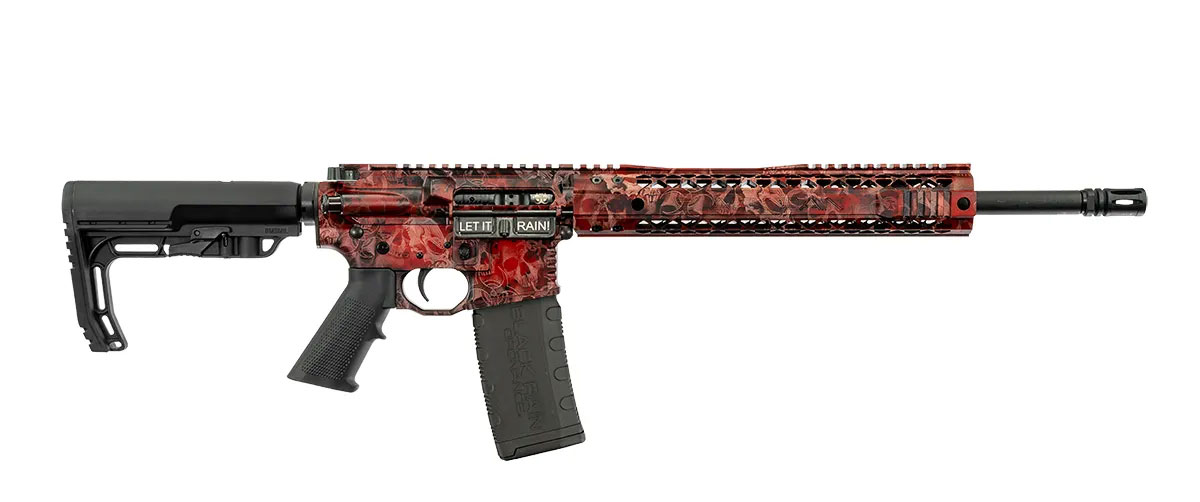Black Rain Ordnance Spec+ Semi-automatic Rifle AR 223 Remington/556NATO 16" Chrome-Moly Barrel Anodized Finish Red Skulls 12" Free Float M-LOK Handguard Magpul Pistol Grip Magpul Stock Black 30 Rounds 1 Magazine BRO-CRYPT-RED
