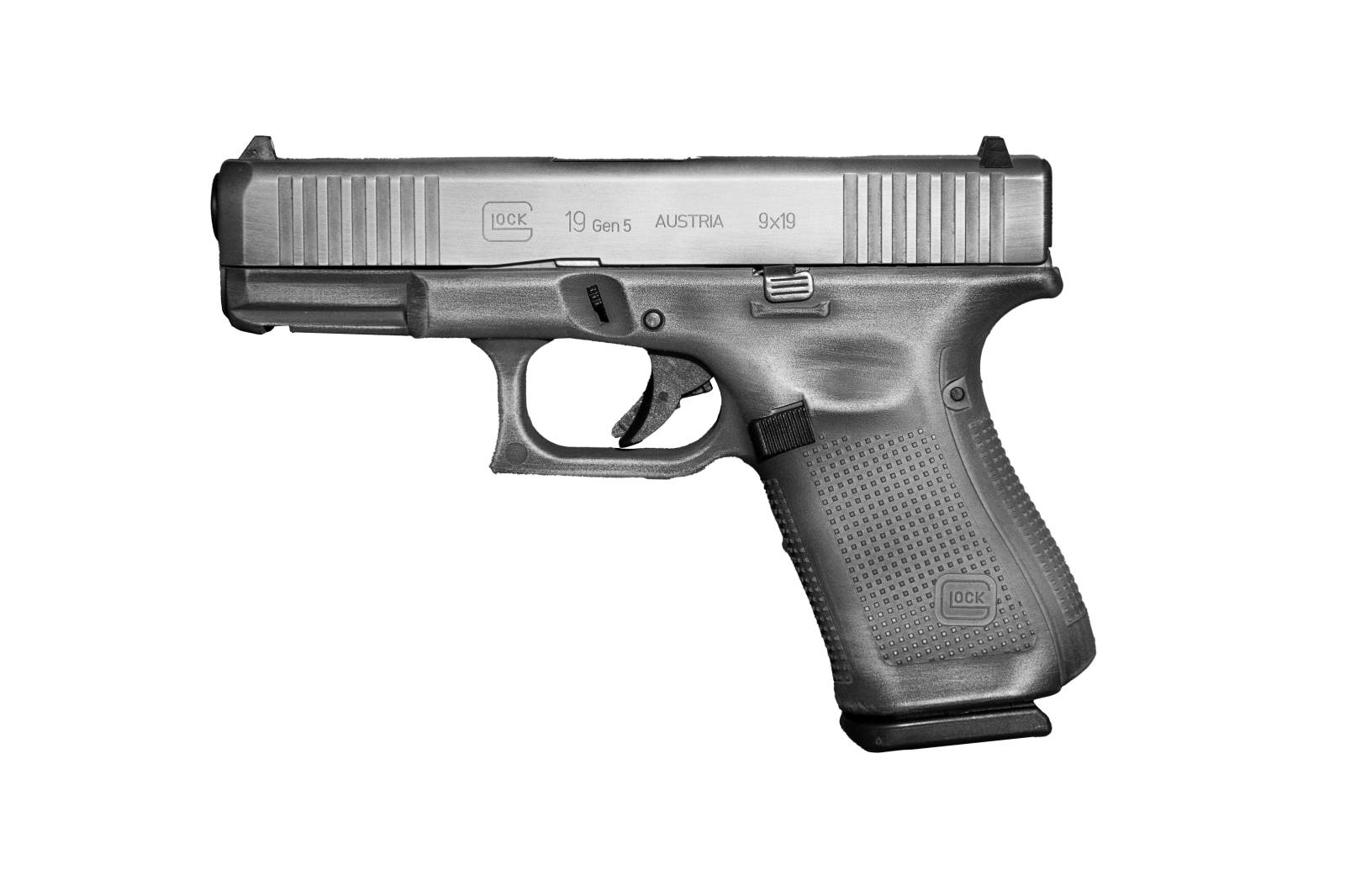 GLOCK 19 G19 HGA 9MM 4.0 IN BBL FS 5LB 2 15RD MAGS CERAKOTE GRAY BATTLEWORN FRAME/SLIDE