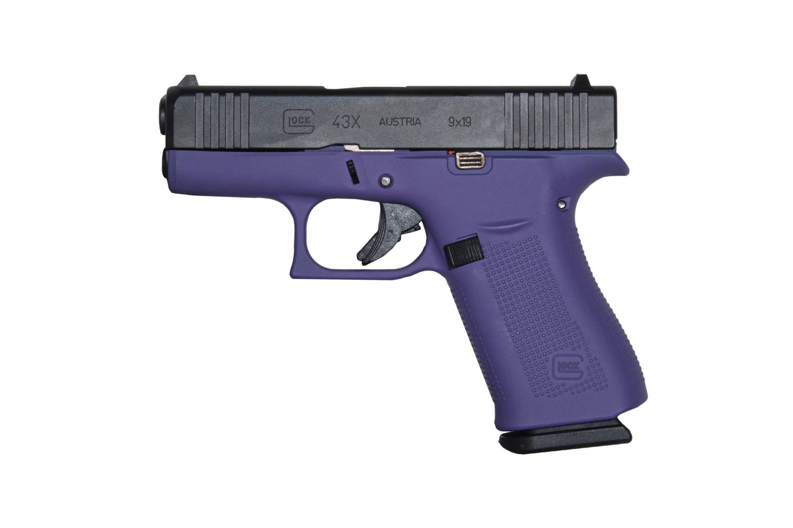 GLOCK 43X G43X HGA 9MM 3.6 IN BBL FS 5LB BLACK 2 10RD MAGS CERAKOTE PURPLE FRAME