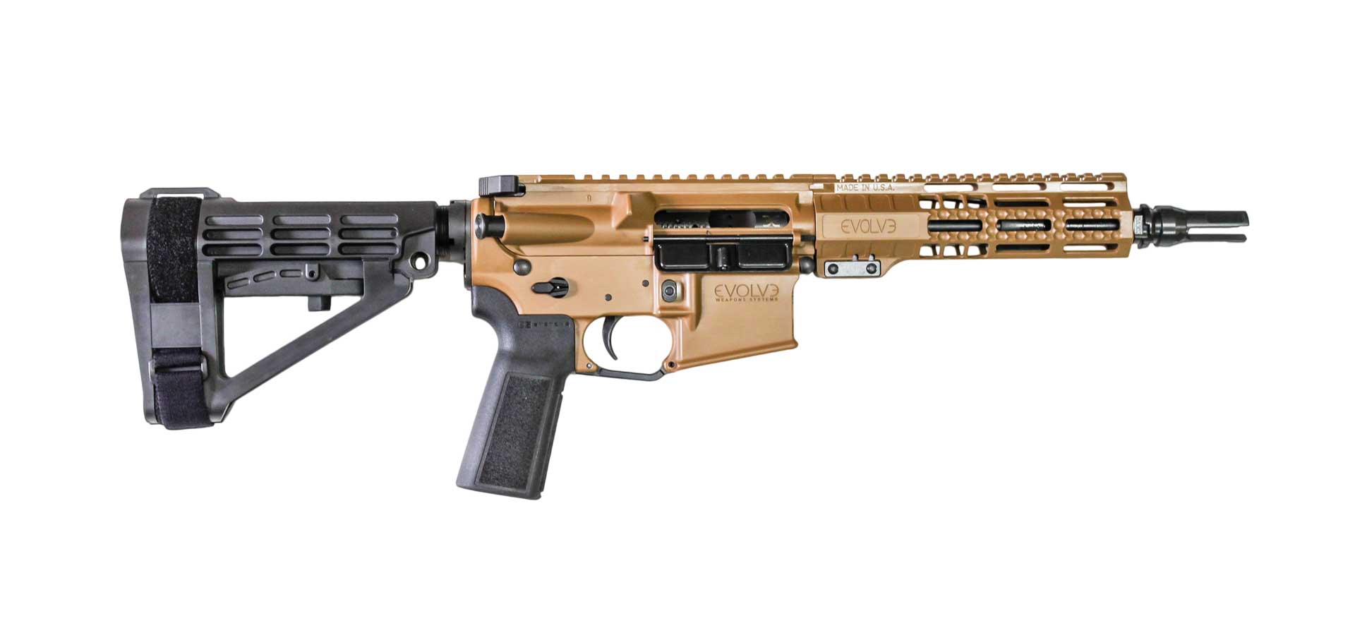 EVOLVE WEAPONS SYSTEMS E15 ENHANCED HGA 300BLK 8.3IN BBL TAN B5 GRIP MLOK HG ENH 2 STG TRIG SBA4