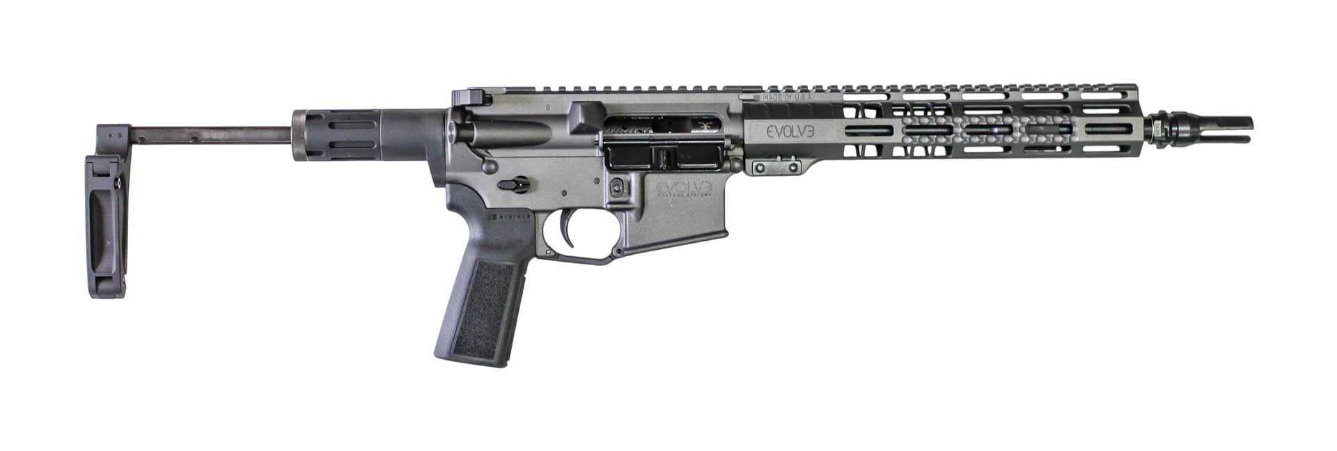 EVOLVE WEAPONS SYSTEMS E15 ENHANCED HGA 5.56 11.5IN BBL GREY MLOK HG ENH 2 STG TRIG PDW ADPT W/TH