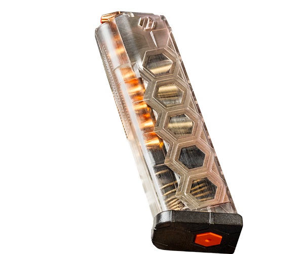 HEXMAG 10RD CLEAR POLYMER GLOCK 17 COMPATABLE MAG ORANGE FOLLOWER