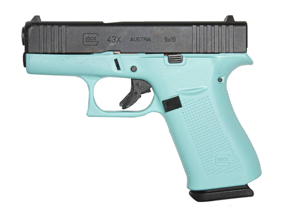 GLOCK 48 G48 HGA 9MM 3.6 IN BBL FS 5LB SILVER SLIDE 2 10RD MAGS CERAKOTE ROBIN EGG BLUE FRAME