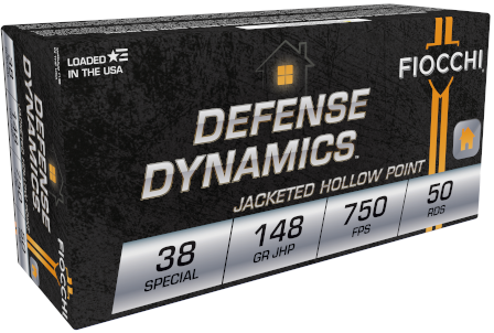 Fiocchi 38E Defense Dynamics .38 Special 148gr JHP Ammo 50 Rounds