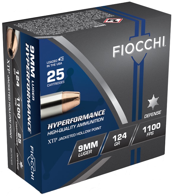 Fiocchi Extrema 9mm Luger 124 Grain Hornady XTP Jacketed Hollow Point (JHP) Ammunition, 25-Round Box