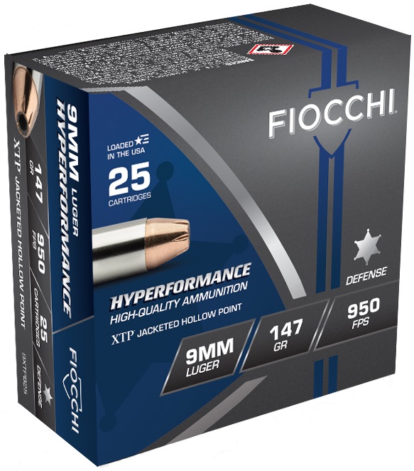 Fiocchi Ammunition 9mm 147 Grain Hornady XTP Jacketed Hollow Point 25 Round Box