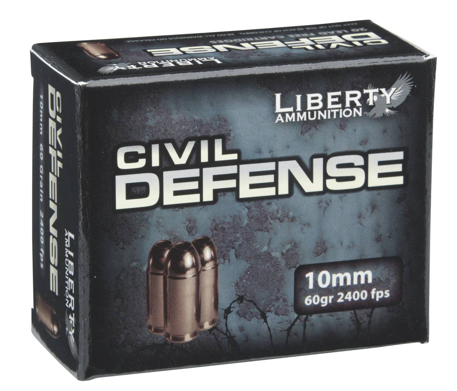 LIBERTY AMMO CIVIL DEF 10MM AUTO 60GR 20RD COPPR MONOLITHIC FRAG HP L FREE PRSNL DEF RD 2400 FPS